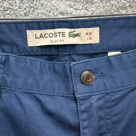 Lacoste Men's 40 x 32 Blue Chino Pants‎ Slim Fit Casual Comfortable Preppy EUC - Picture 3 of 7